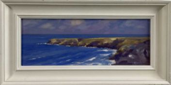 James Hewitt (b. 1934) oil on board - ‘Summer in Cornwall’, signed and titled verso, 38cm x 14cm, fr