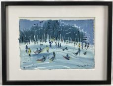 Alan Halliday, British (b.1952) three signed framed works on paper - two watercolours of winter land