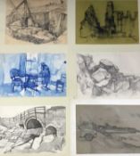 Douglas Pittuck (1911-1993) mixed media on paper, Hartlepool, signed and dated 1972 35 x 55cm, mount
