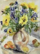 Sandy Larkman (b.1944) watercolour - still life with sunflowers, signed, 73cm x 53cm, in glazed fram