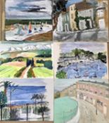 *John Hanbury Pawle (1915-2010) six gouache works on paper and card - three signed, all approx 53cm