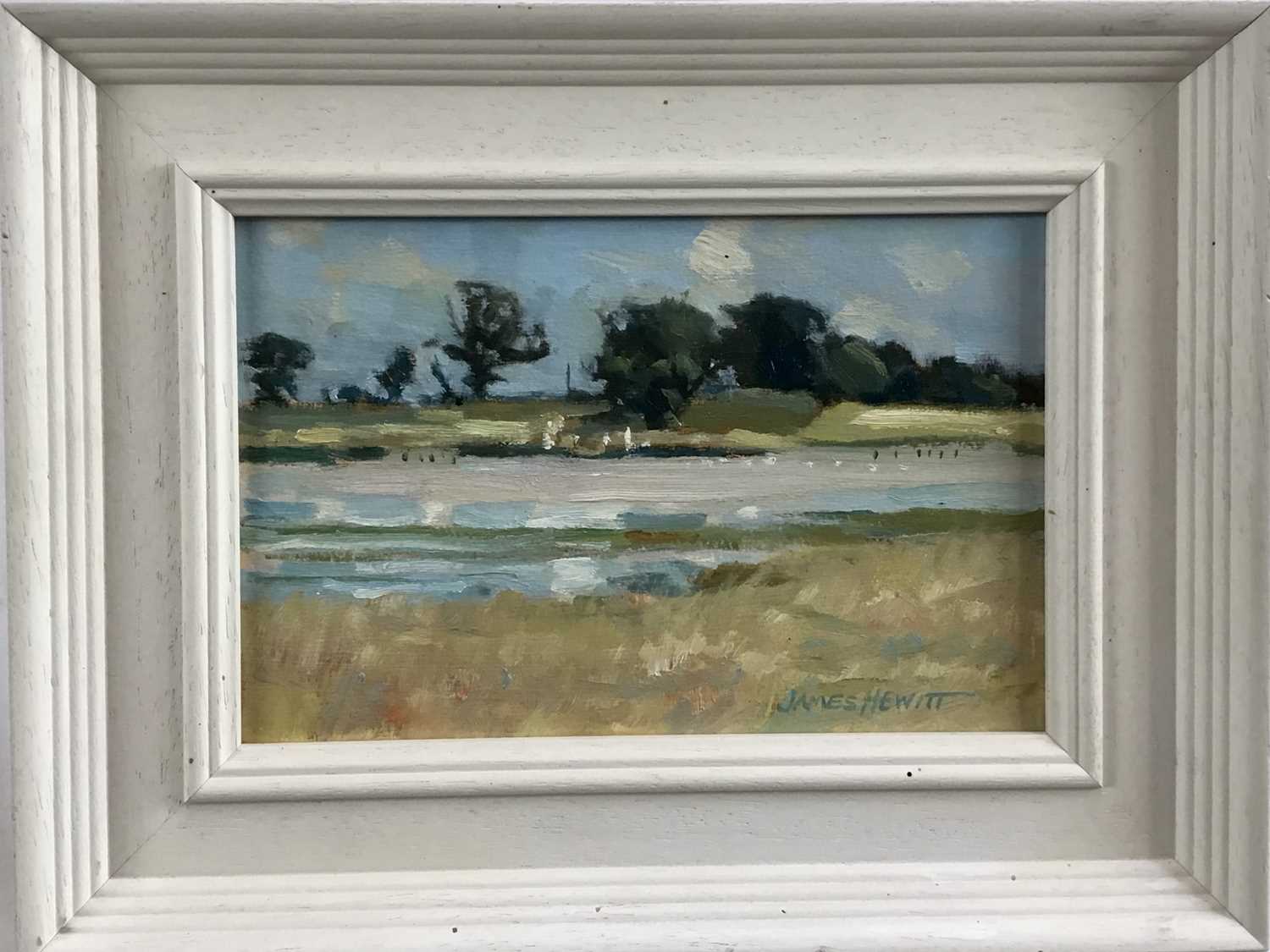 James Hewitt (b. 1934) two works, oil on board - ‘Oaks at Blythburgh’, signed, 22cm x 14cm and ‘A La