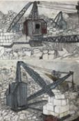 *Dione Page (1936-2021) two works, gouache and pastel on paper - ‘A Portland Stone Quarry’, and anot