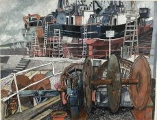 *Dione Page (1936-2021) two works, gouache and pastel on paper laid on card -‘The Shipyard’, and Ini