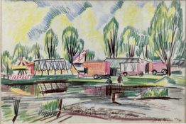 Joseph Robinson (1910-1986) coloured pencil - The Fairground, signed and dated '48, 23cm x 35cm, in