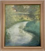 Reginald Mole (1945-2006) oil on canvas - River Brett at Shelley, signed, 63cm x 53cm, framed