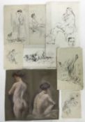 Thomas Ivester Lloyd (1873-1942), group of seven unframed sketches to include figures, pastel nude s