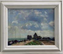 James Hewitt (b. 1934) oil on board - 'Felixstowe Ferry, Morning Sky', signed, titled verso, 35.5cm