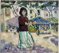 *John Hanbury Pawle (1915-2010) oil on canvas - 'Gipsy flower seller, Montauroux', signed, 57cm x 51