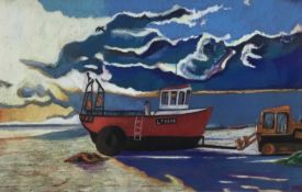 Richard Stockings, contemporary, pastel - Fishing Boat at Aldeburgh, initialled and dated 2010, 36cm