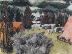 *Dione Page (1936-2021) pastel with gouache on paper laid on card - 'Wind, gravel and reeds', signed