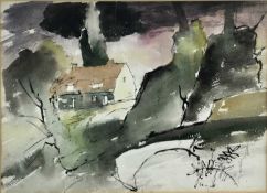 Paul Earee (1888-1968) ink and watercolour - Rural Landscape, 33cm x 45cm, in glazed frame