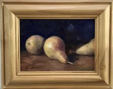 James Hewitt (b. 1934) oil on board - ‘Study of Pears’, signed, 17cm x 12cm, framed