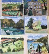 *John Hanbury Pawle (1915-2010) six gouache works on paper and card - two signed, all approx 53cm x