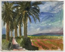 *John Hanbury Pawle (1915-2010) oil on canvas - landscape with palm trees, 51cm x 41cm, signed, unfr