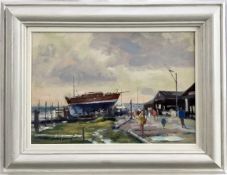James Hewitt (b. 1934) oil on board - ‘Blackshore Southwold’, signed, 27cm x 18cm, framed