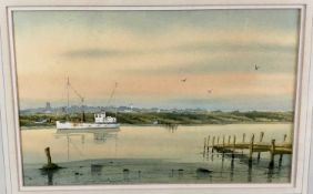 Adrian Wincup - watercolour in glazed gilt frame - Southwold ferry in evening light. Signed, circa 1