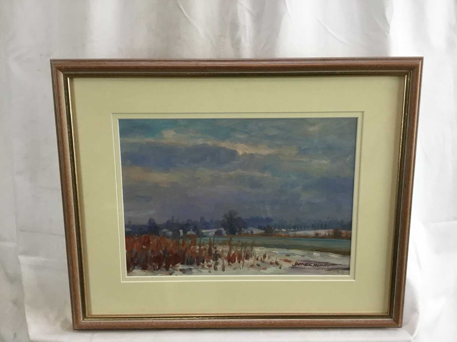 James Hewitt (b. 1934) - ‘Light snow at Great Totham’, signed and titled verso, 33cm x 23cm, in doub - Image 3 of 4