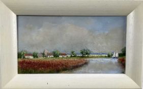 David Slater (b.1943) oil on board - ‘Near Ludham, Norfolk’, 21.5cm x 11.5cm, monogrammed, framed