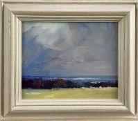 James Hewitt (b. 1934) two works, oil on board - ‘Passing Rain Gt Totham’ signed, 20cm x 16cm and si