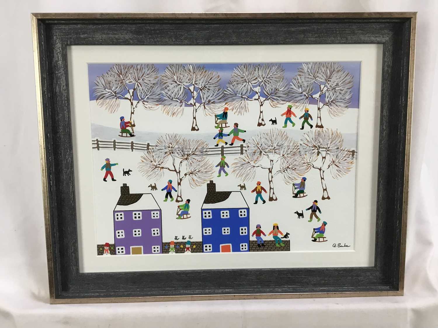 Gordon Barker (b.1960) acrylic on paper - A Snow Day, signed, 25cm x 34.5cm, in glazed frame - Image 2 of 4