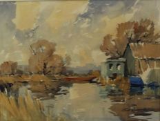 *Edward Wesson watercolour - River Landscape, signed, in glazed frame, together with a copy of a rel