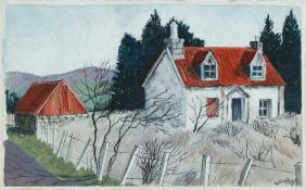 *Dione Page (1936-2021) gouache and pastel on paper laid on card - ‘Red Roofs’, signed titled and d