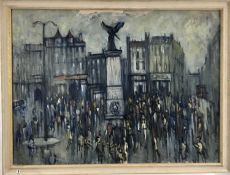 Douglas Pittuck (1911-1993), oil on board, town square, signed and dated 1993, 54cm x 71cm, framed