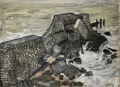*Dione Page (1936-2021) two works, gouache and pastel on paper - ‘Broken Breakwater’ and pastel sket