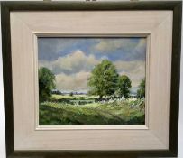 David Slater (b.1943) acrylic on paper - August in Suffolk, 24cm x 29cm, framed