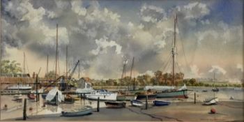 Melvyn Brinkley, contemporary, watercolour - Woodbridge, signed, 25cm x 51cm, in glazed frame