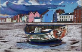 Richard Stockings, contemporary, pastel - Fishing Boat at Aldeburgh, initialled and dated 2010