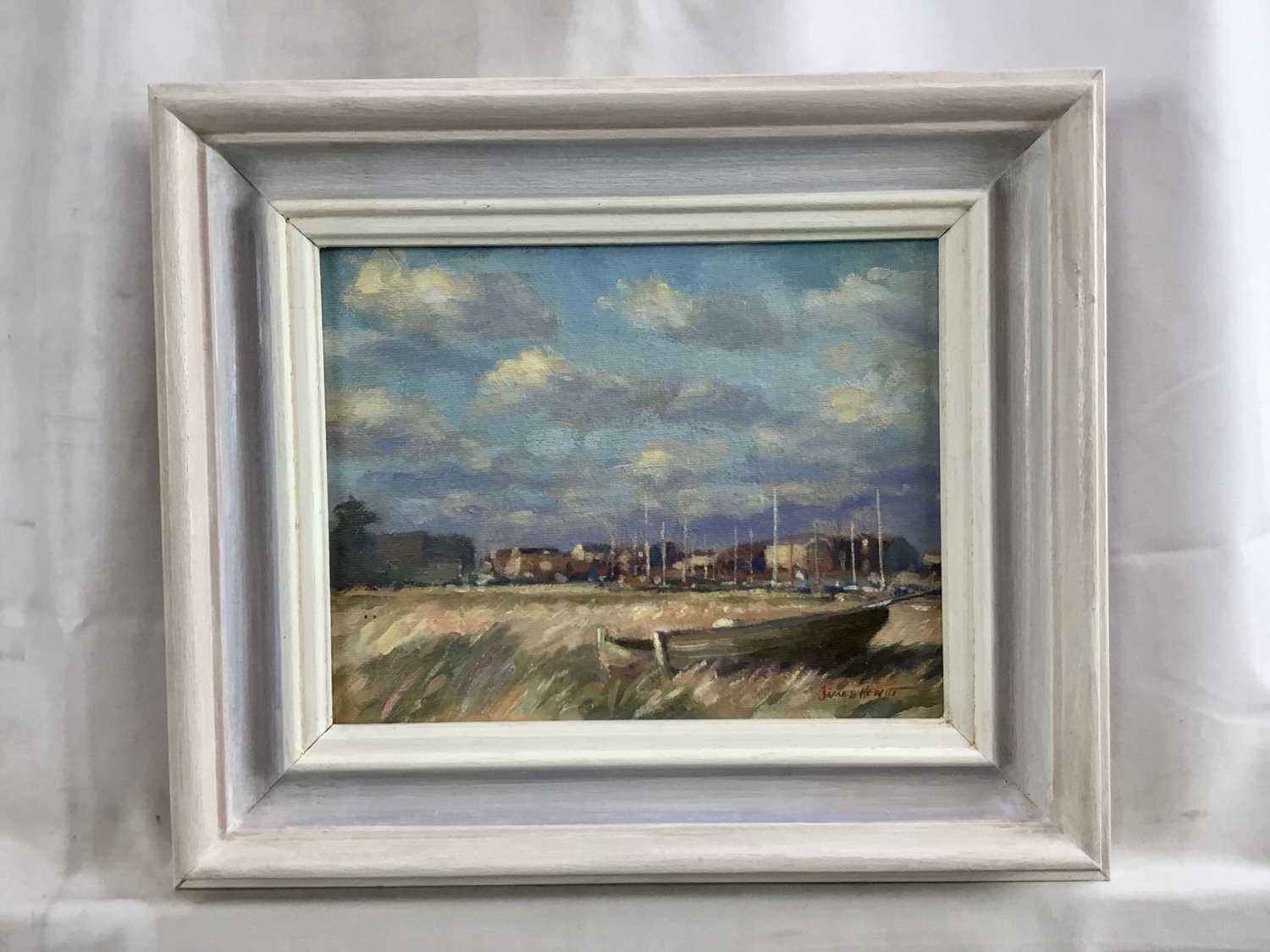 James Hewitt (b. 1934) oil on board - ‘The Downs, Maldon’, signed, 23cm x 18cm, framed - Image 2 of 4