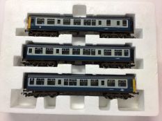 Hornby OO gauge BR grey / blue 3 car DMU, R403 together with BR lined green 3 car diesel multiple un