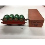 Hornby O gauge boxed selection including Flat Truck with container RS713, Barrel Wagon RS691, No.1 l