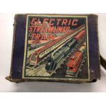 Electric Streamlined Train set in original box with locomotive, three coaches and track set made in