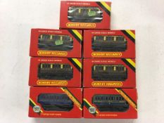 Hornby OO gauge early rolling stock GWR 4 wheel coaches (x5) and two others, Tank and Mineral wagons