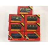 Hornby OO gauge early rolling stock GWR 4 wheel coaches (x5) and two others, Tank and Mineral wagons