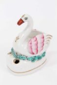 A 19th century Staffordshire pottery swan form inkwell