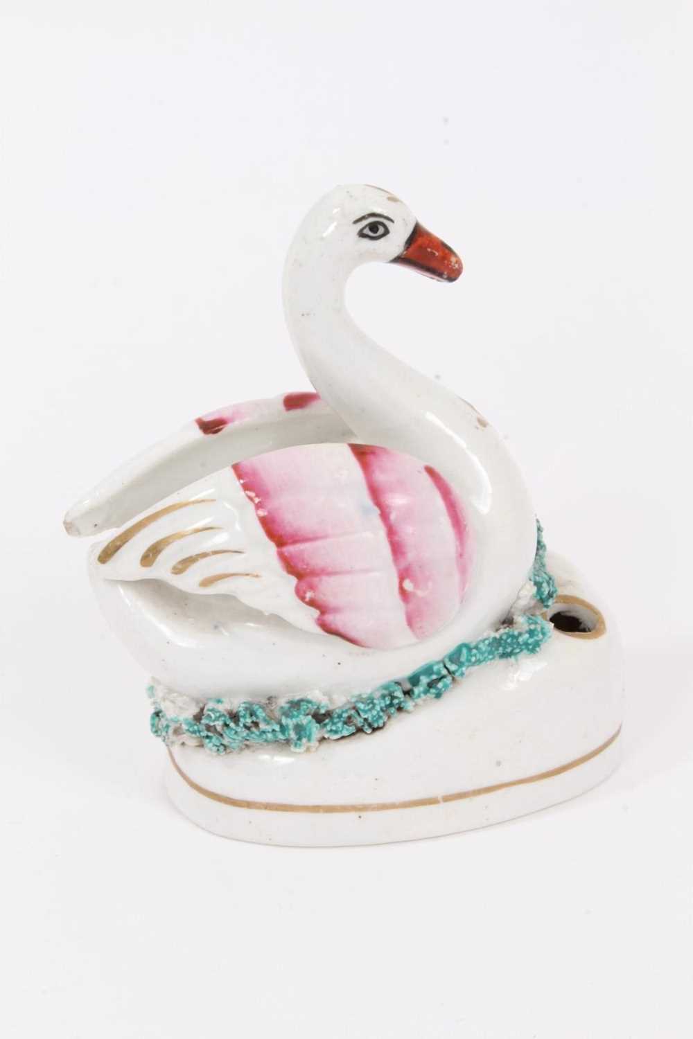 A 19th century Staffordshire pottery swan form inkwell - Image 2 of 5