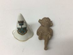 Rare Goss porcelain figure of 'The Lincoln Imp' 7.5 cm and Goss City of Wells crested candle snuffer