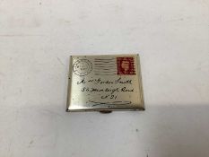 Unusual novelty mirror compact in the form of an envelope, with stamp in corner