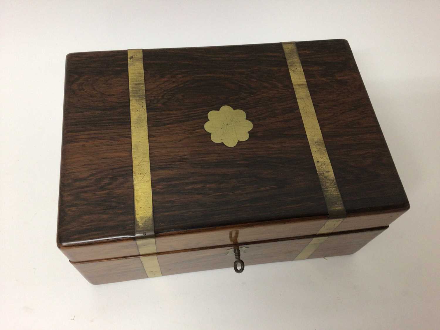 19th century brass bound rosewood writing box with fitted interior - Image 2 of 6