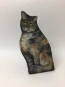 Painted wooden cat dummy board by Dave Ross, 38cm high