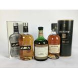 Whisky - three bottles, Aberlour 16 years old, boxed, Jura single malt, boxed and Ross-Lea finest sc