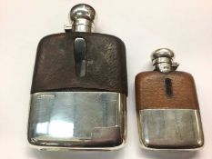 Silver mounted spirit flask and a smaller plated spirit flask
