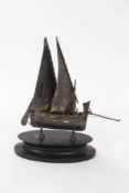 Continental silver model of a boat, on oval stand, the model marked 800, 18.8cm in height (including