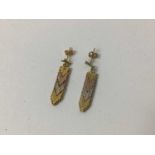 Pair 9ct three colour gold pendant earrings