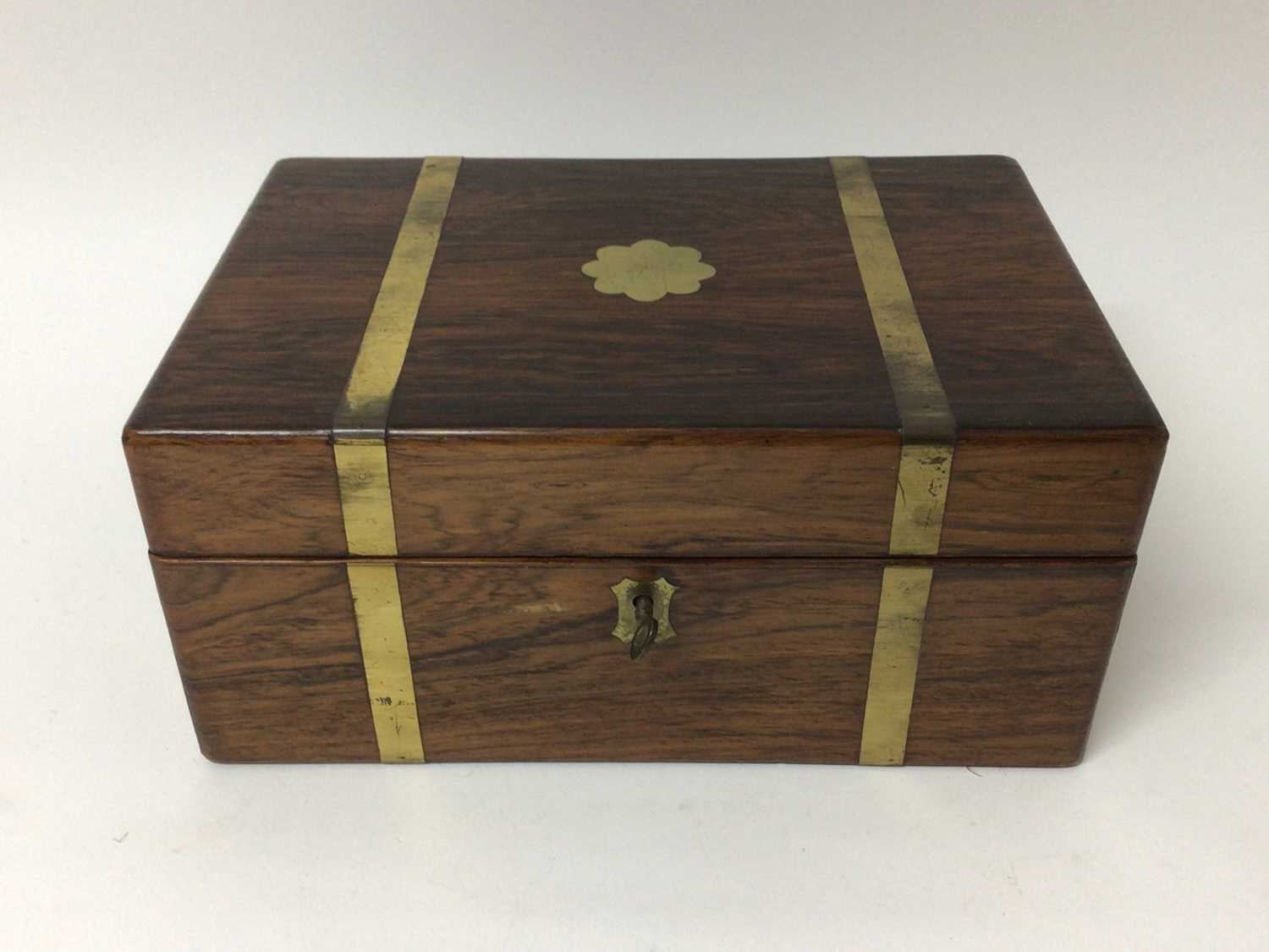 19th century brass bound rosewood writing box with fitted interior