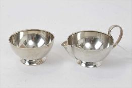 1940's matching silver cream jug and bowl in the Christopher Dresser style